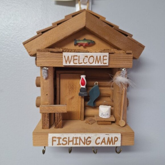 Little Log Fishing Camp Hook Hamging Nebraska Crafted‎ Wood Welcome Fly Lantern - Picture 12 of 13